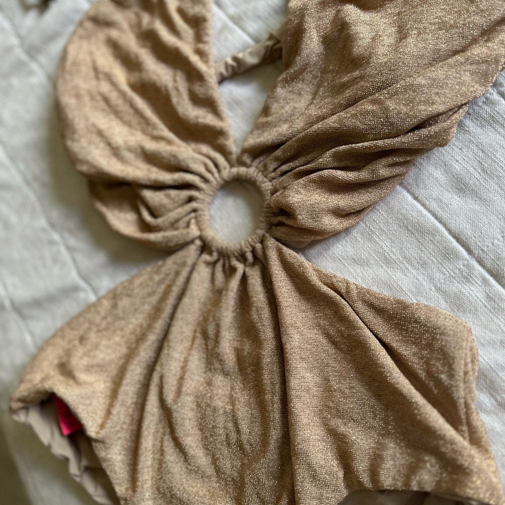 Sparkly golden body suit.